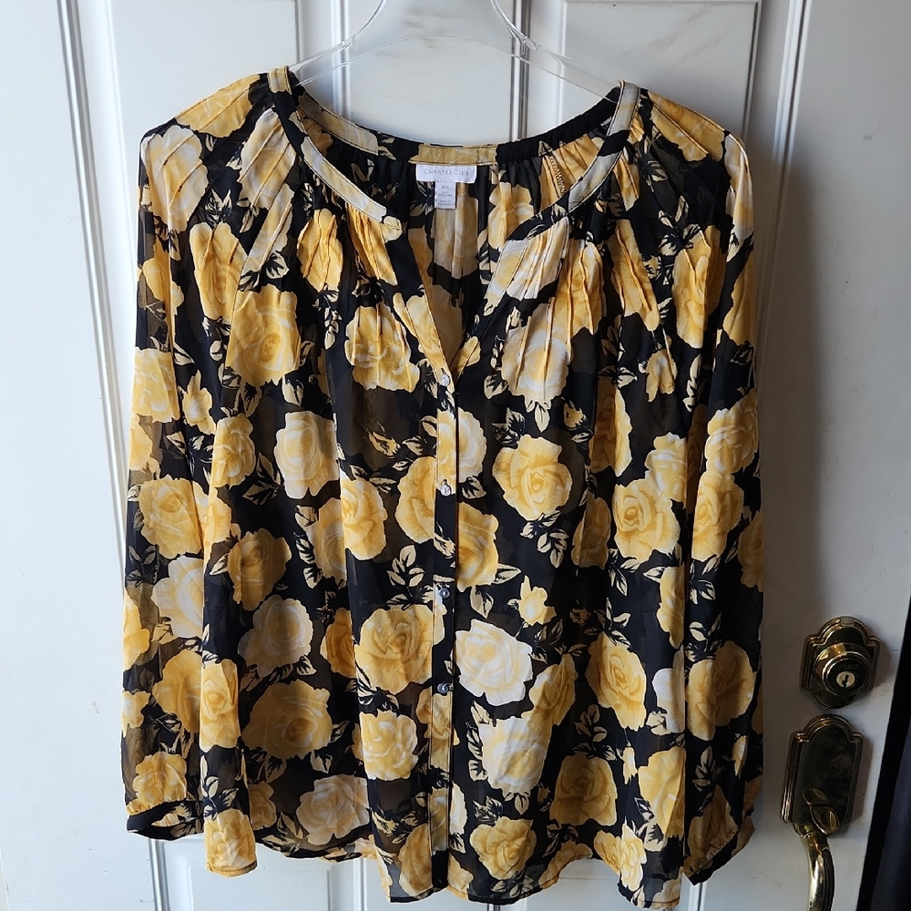 Charter Club Floral Yellow and Black Women's Top Size XXL